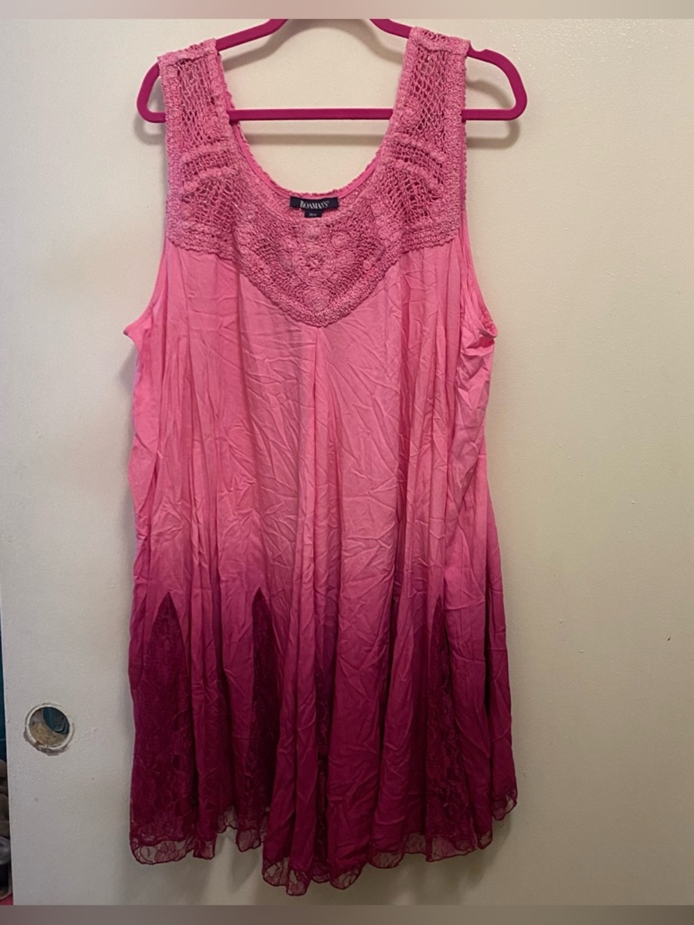 Vintage Roaman’s Midi Tank Dress 26W 3XL Pink Knit Neck Lace Coquette Whimsigoth